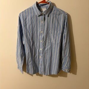 Blair Women's Blue and White Striped Button-Down Shirt Size Large